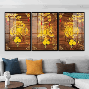 Tranh Laminate Tráng Gương - Tranh Treo Tường Chữ Thư Pháp - Phúc Lộc Thọ (Bộ 3 Tấm) .