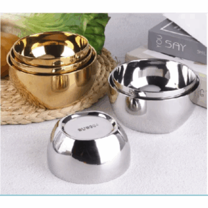 Chén inox 304 cách nhiệt 2 lớp Hàn Quốc an toàn có trắng & vàng titan sáng bóng .
